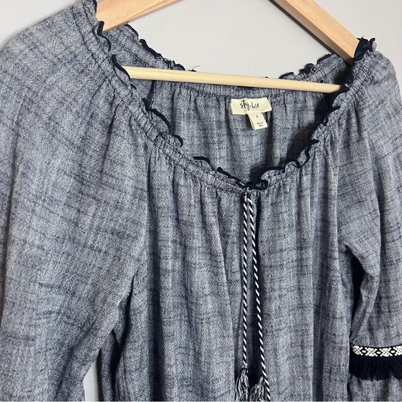 Style & Co. Peasant Off The Shoulder Tassels Bell Sleeve Cotton Blouse Size S - Picture 2 of 6